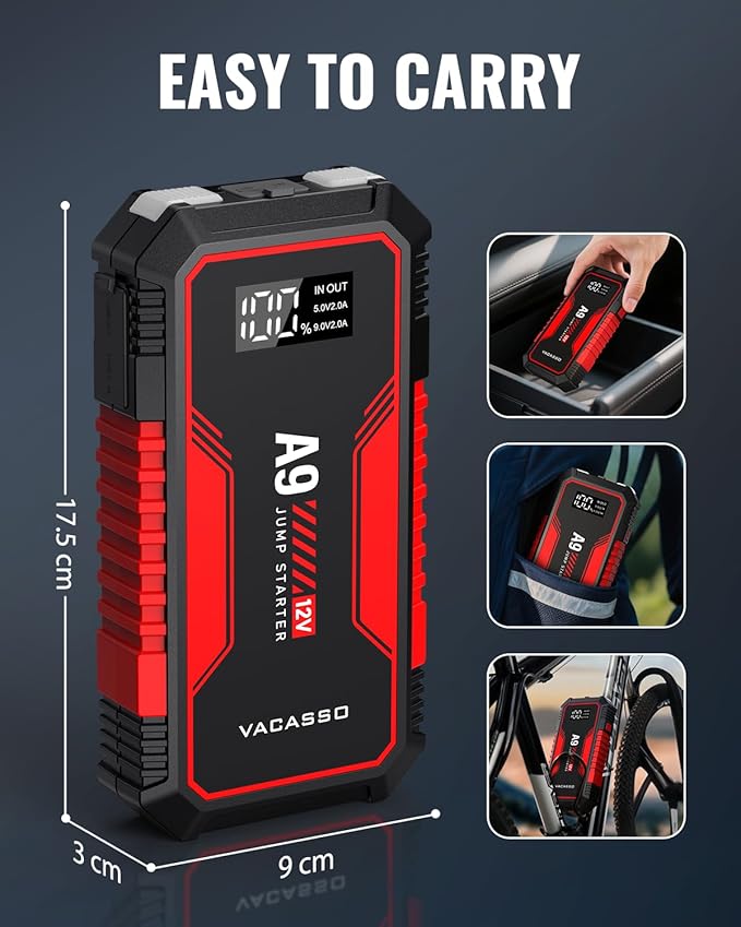 Jump Starter 4000A, VACASSO A9 Battery Jumper Starter Portable (7L Gas/4L Diesel), 12V Car Battery Booster Jump Starters