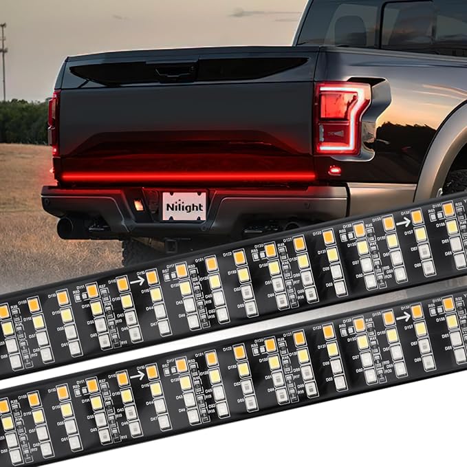 Nilight Truck Tailgate Light Strip 60" Quad Row 648 LED Strip with Red Running Brake Lights White Reverse Lamp Amber Turn Signals