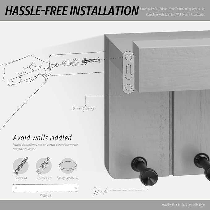 Rebee Vision Modern Key Holder Wall Mount - Decorative Key and Mail Holder for Wall with Shelf - Elevate Your Space with Chic
