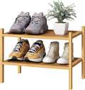 kiplant Small Shoe Rack, 2-Tier Bamboo Wood Shoe Rack for Entryway, Stackable Shoe Organizer for Hallway Closet, Free Standin