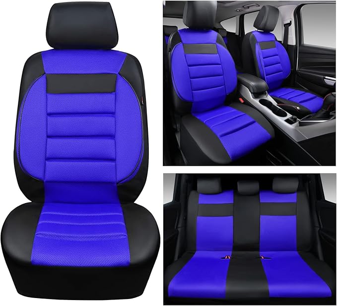 CAR PASS Leather 3D Foam Back Support Car Seat Covers Full Set Air Mesh Automotive Seat Covers, All Season Car Seat Cover Fit