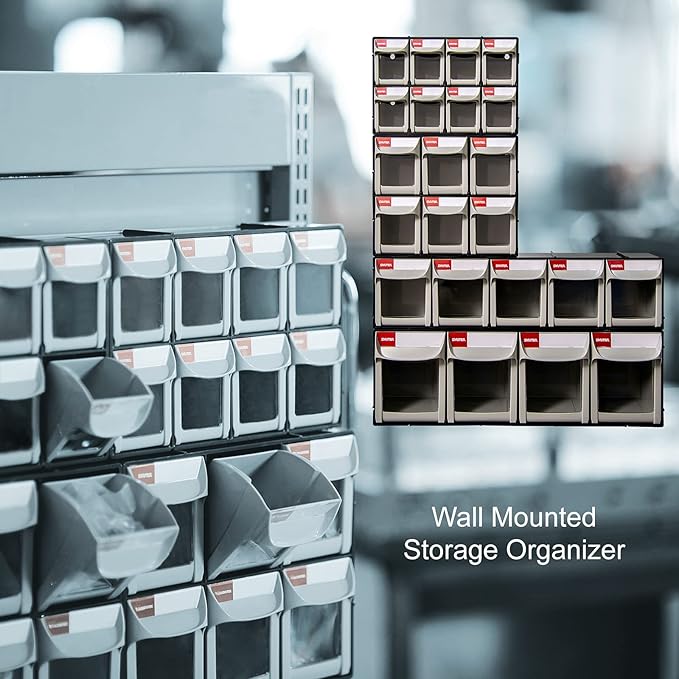 SHUTER Plastic Small Parts Organizer, Dental Tilt out Storage Container System, Tip Out bin for screws, nuts, small tools, Ki