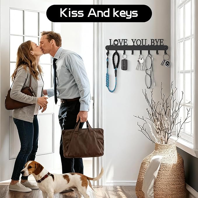 Key Holder for Wall - 'Love You Bye' Key Hooks,Key Holder Wall Mount Self Adhesive, Key Rack Wall Mount for Wall No Drill for