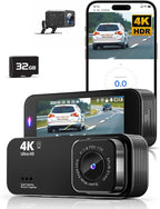 Dash Cam Front and Rear, 4K+1080P Dual Dash Camera for Cars with 5G WiFi, Built-in 32GB Card, Night Vision, G-Sensor, 24H Par