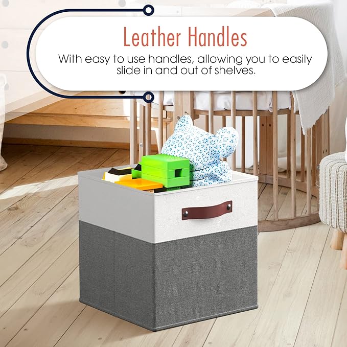 Ornavo Home 11 x 11 Storage Cube Bins, Foldable Collapsible Fabric Storage Bins Box Linen Shelf Basket Cube Organizer for Clo