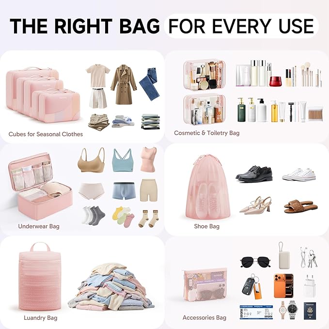 11 Set Packing Cubes for Travel, Gifts for Women Mom Kids, TSA Approved Bags for Makeup, Cosmetic, Toiletry, Suitcase Organiz