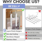 Upgrade 9 Layers Pants Hangers Space Saving, 4 Pack Multifunctional Pants Rack Non Slip Stainless Steel Clothes Space Saver H