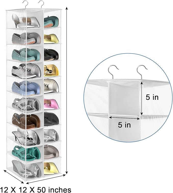 coastal rose Hanging Shoe Organizer for Closet, 20 Sections Hanging Closet Organizers and Storage Shelves, Space Saving Shoe 