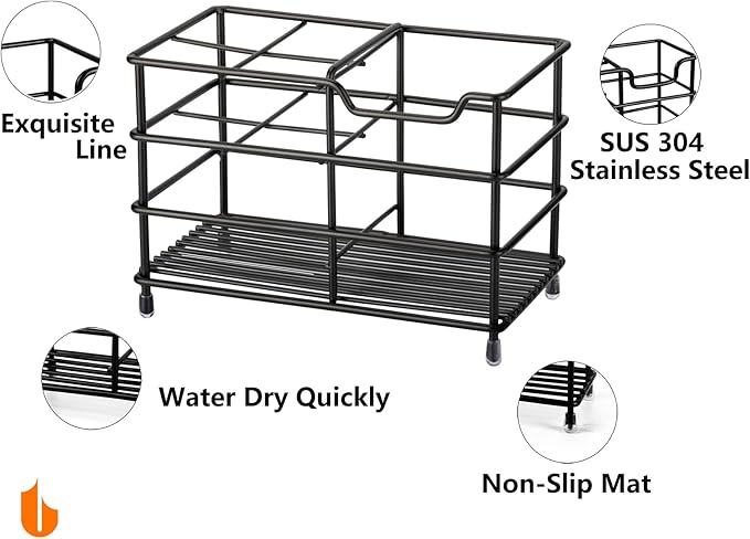 Urbanstrive 304 Stainless Steel Bathroom Toothbrush Holder Toothpaste Holder Stand Bathroom Accessories Organizer (Black, Lar