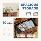 DUMOS Dresser for Bedroom, 10 Storage Drawers, Wide Fabric Closet Chests Organizer Tower Furniture with Wooden Top Metal Fram