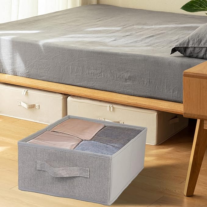 JAKAGO Fabric Storage Bins set of 4 Rectangle Storage Baskets with Handle Foldable Closet Organizer for Clothes Towel bedding