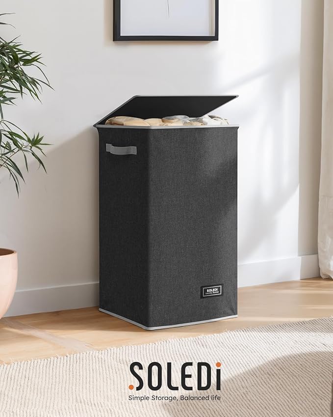 SOLEDI Laundry Hamper with Lid 90L Large & Tall Collapsible Laundry Basket, Clothes Hamper with Bag Removable Easy to Carry, 