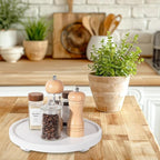 Round Decorative Tray Wood Bathroom Counter Organizer Farmhouse Kitchen Decor Wooden Riser for Soap Dish, Perfume, Candle, Sp