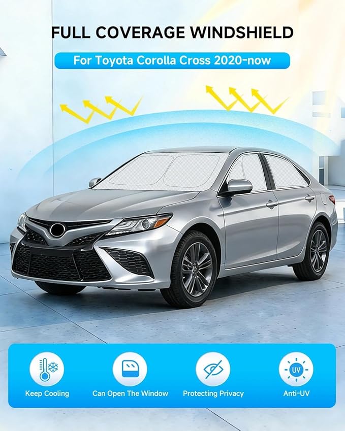 8pcs Thicken Full Car Window Shades for Toyota Corolla Cross 2020-now，Accessories, Reflective Windshield Sunshade Window Covers for Side Rear,UV Block and Blackout Privacy for Camping