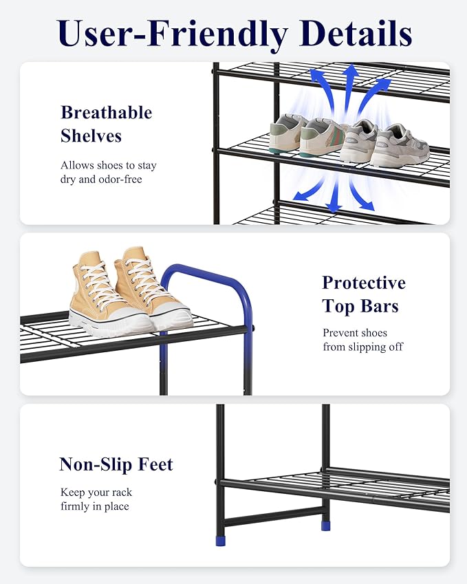 Kitsure Shoe Rack - Stainless Steel Shoe Organizer, Sturdy Shoe Rack for Closet and Front Door Entrance, Free Standing Shoe S