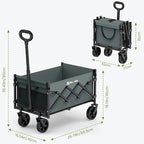 Collapsible Wagon with Wheels, 220 lbs Wagons Carts Foldable Wagon Cart with Flexible Handle, Lightweight Portable Folding Utility Grocery Shopping Cart for Grocery Sports Garden Camping, Gray