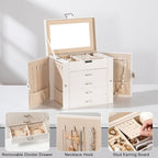 Frebeauty 5-layer Jewelry Box,Faux Leather Jewelry Organizer with 4 Drawers,Jewelry Organizers and Storage with Mirror,Jewelr