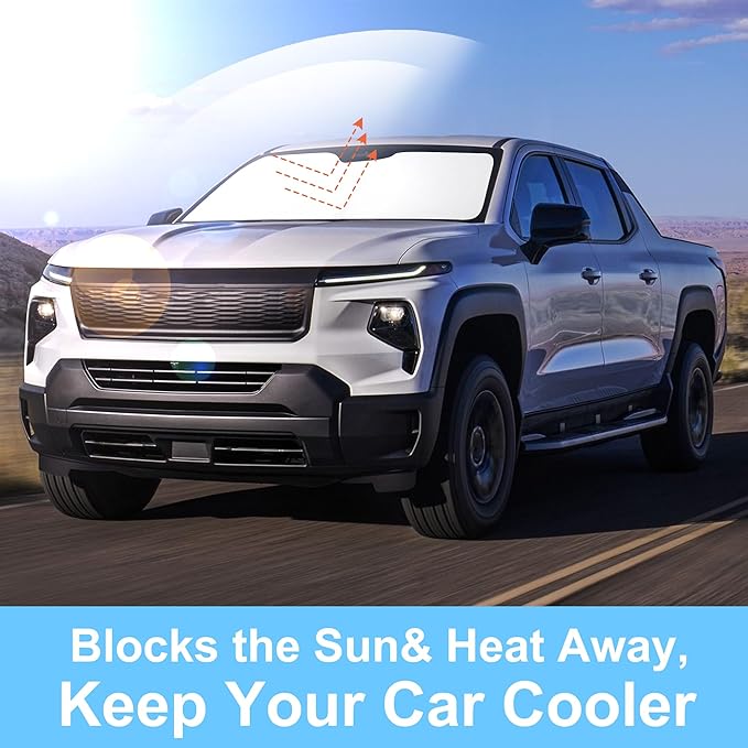 TINGLU Sun Shade for Chevrolet/Chevy Silverado 1500 2019-2024 2025 2026 Accessories Windshield Sun Shade Window Shade UV Rays Protection Sun Visor Cover with Steering Wheel Sunshade Storage Bag