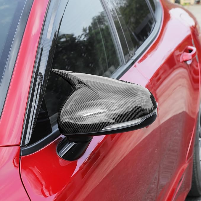 Horns Style Carbon Fiber Pattern ABS Exterior Mirror Cover Side Rearview Mirror Cover Cap Trim Compatible with Kia Stinger 2017-2024 Accessories