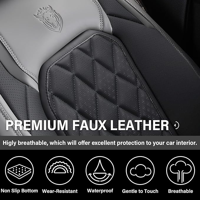Coverado Seat Covers Full Set, Faux Leather Seat Covers for Car, Waterproof Car Seat Protectors 5 Seats, Automotive Seat Cove
