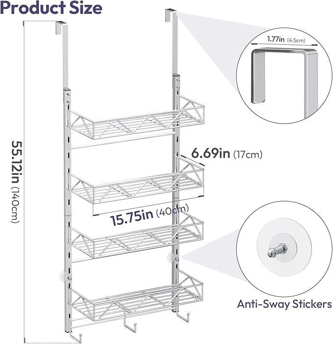 SWTYMIKI Over Door Hat Organizer - 5 Tier Wall Mounted Hat Rack with 4 Adjustable Metal Basket Heights Design and 3 Hooks, Ba