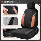 Coverado Seat Covers for Car 2 Seats, Leather Car Seat Covers Fullset, Breathable Mesh Front and Rear Protectors, Brown Luxur