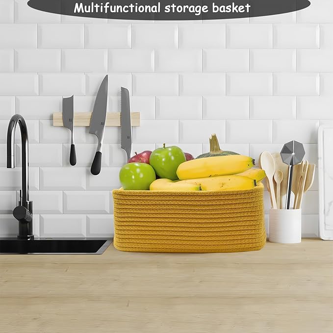 COMFY-HOMI 13" x 8.5" x 5.1" Storage Baskets for Organizing | Cotton Rope Woven Basket | Toy Storage Bin Box | Basket for She
