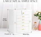 Kendal Extra Large Jewelry Box Jewelry Case PU Leather 6 Tier 5 Drawers Large Storage Capacity with Mirror Jewelry Storage Or