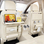 2 Pack Universal Premium Leather Foldable Car Backseat Organizer with Table Tray, Car Seat Back Protector with Garbage Bag Touch Screen Pad Holder, Car Kick Mats with Tissue Box (Beige)