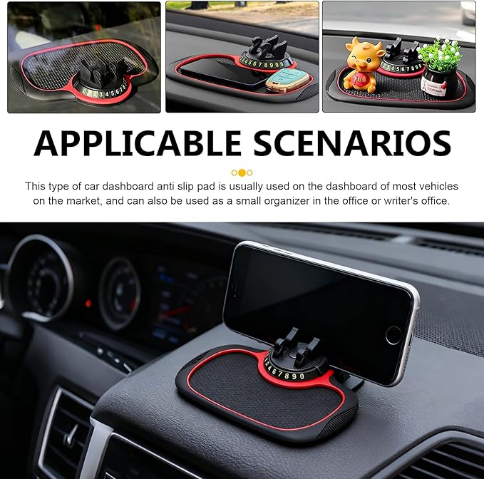 1 PC Multifunctional Car Anti-Slip Mat, PVC Extra Large Pad with Phone Holder, Dashboard Organizer with Temporary Number, Uni