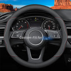 Custom-Fit Leather Car Steering Wheel Cover for Ford, A-Style, Non-Slip, Breathable