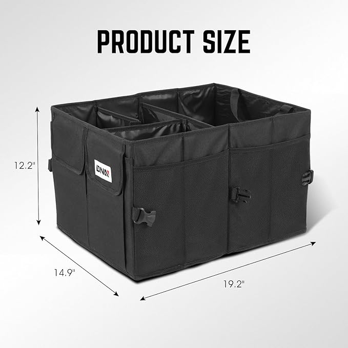 DNA Motoring Trunk Organizer for Car, 60L Large Capacity Foldable Trunk Organizer, Multi Compartment Car Trunk Organizer