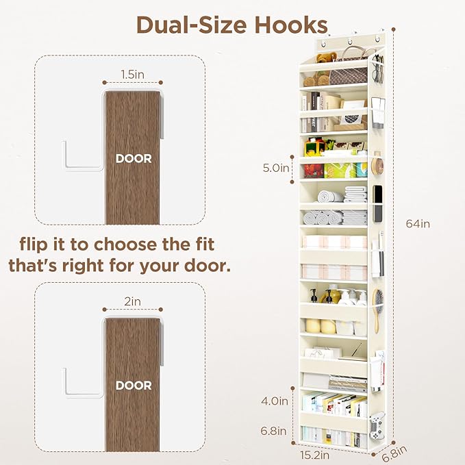 Mefirt Over The Door Organizer, 8 Shelf Door Hanging Organizers with 8 Large Capacity Pockets, Back of Door Organizer Storage
