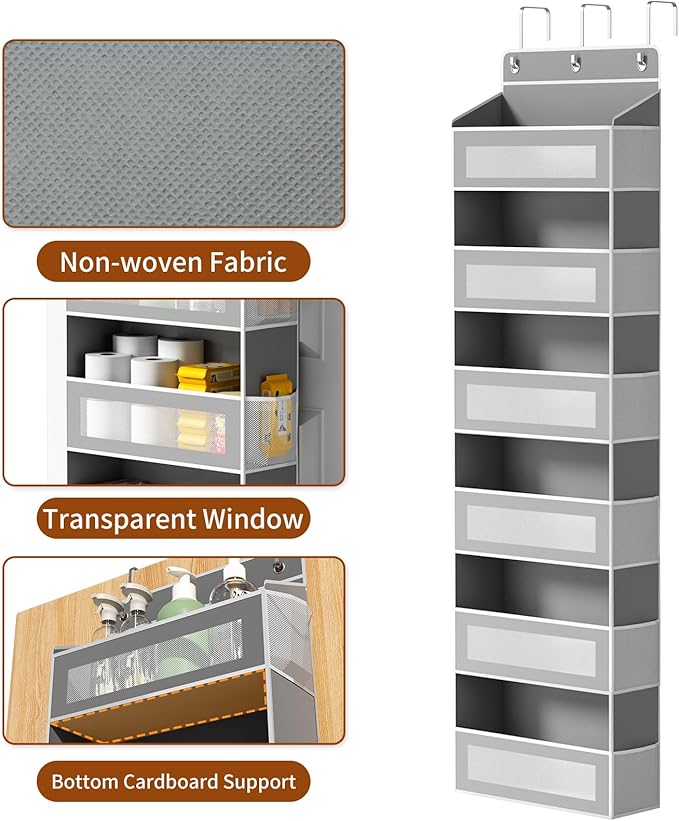 Over The Door Organizer with 6 Large Pockets, Over the Door Storage 12 Side Pockets, Hanging Door Organzier 44 lb Load Behind