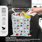 Car Garbage Can, Seat Back Hanging Cute Car Trash Can Bag, Car Organizer and Storage Bag for Travelling, Outdoor Cute Blue American Stars Stripes