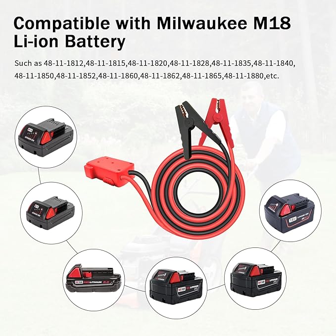 Jumper Cable Clamps for Milwaukee M18 18V Battery Jump Starter, 5.90 FT 8AWG Car Battery Jumper Cable with Adapter, Automotive Battery Booster Cable for Tools used to Jump Start a Car
