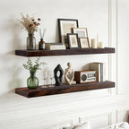 Floating Wall Shelf 36x6.8x1.7 Inch – Solid Wood Shelf in Walnut Finish – Heavy Duty Wall Mounted Rustic Display Shelf for Li