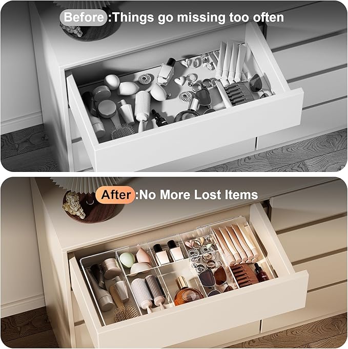 Acrylic Expandable Desk Drawer Organizer with 11 Adjustable Compartments and 6 Removable Dividers Desk Accessories for Office
