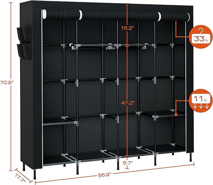 CASAMAYA Portable Closet, 66.9 Inch Large Capacity Wardrobe Closet with Cover, Clothes Storage Organizer with Shelves and 4 H