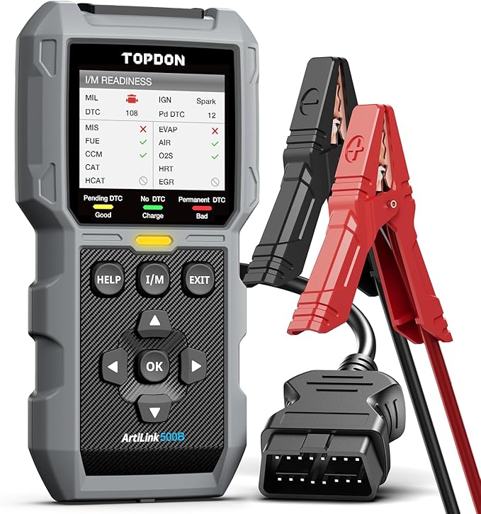 TOPDON AL500B OBD2 Scanner Battery Tester 2 in 1 Code Reader, Full OBDII Diagnosis, 12V Battery Tests & 12V/24V Cranking