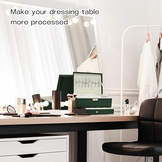 Jewelry Organizer Box, Jewelry Box Organizers for Women Girls, 3 Layers Large Leather Necklace Storage Case for Earring, Ring