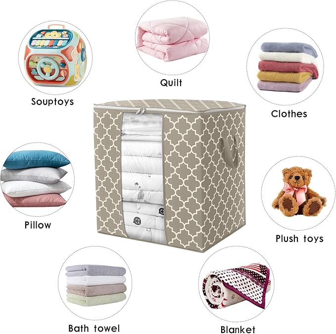 WISELIFE Storage Bags 6 Pack/100L Large Blanket Clothes Organization and Storage Containers for Comforters,Bedding, Foldable 