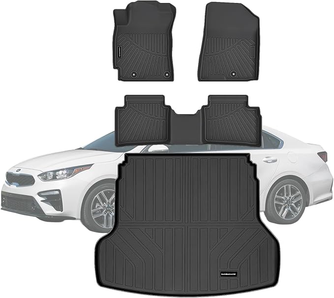 TPE Floor Mats & Cargo Liner for 2019-2024 Kia Forte All Weather Car Floor Liners Fit S/EX/FE/LX/LXS/GT/GT-Line Accessories Black