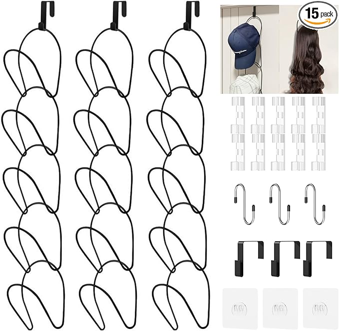LINFIDITE 15 Pack Hat Rack Hanger Holder Organizer Closet Hanging Baseball Cap Display Storage Rack for Scarves Handbags Towe