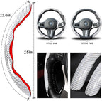 Car Steering Wheel Cover Set Bright Carbon Fiber Wrap Non-Slip 3pcs Steering Wheel Accessories 14.5-15 inch Universal (White)