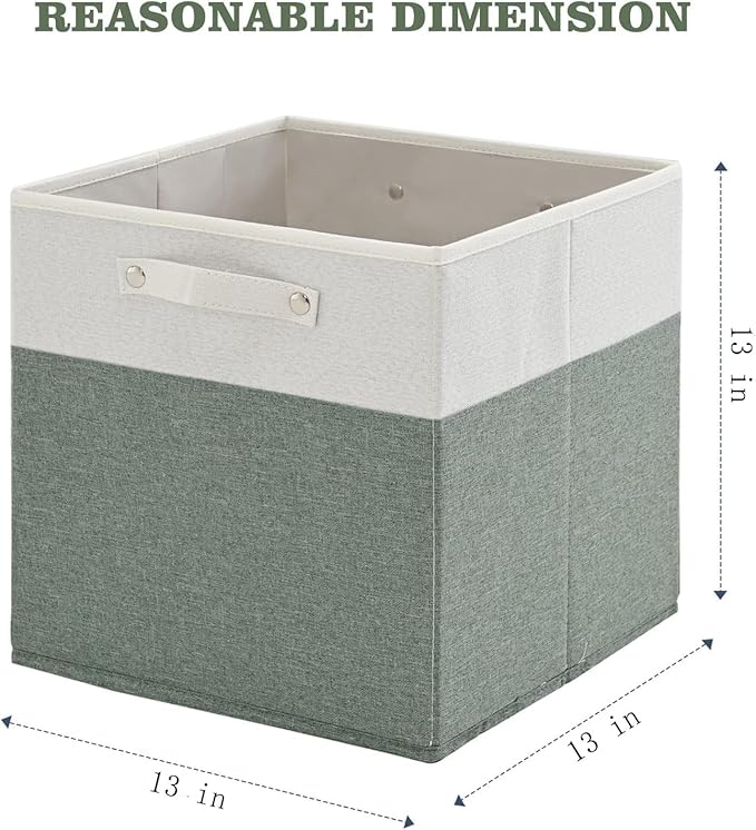 FinishingBo 13 x 13 Inch Fine Linen Storage Bins with Handles，Fabric Cube Boxs，Basket Organizers for Shelves for Home, Closet