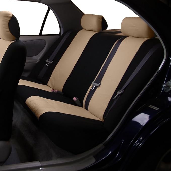 FH Group Flat Cloth Full Set Car Seat Covers Three Row 7 Seater - Universal Fit for Cars, Trucks & SUVs Beige