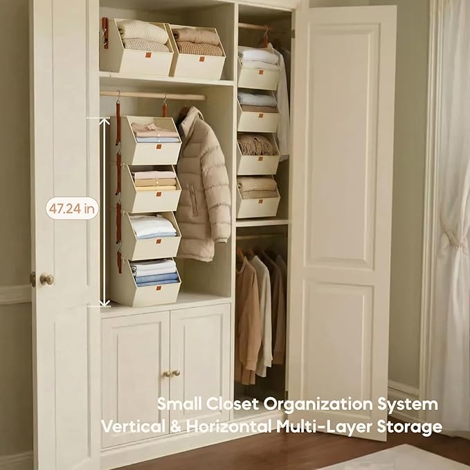 Homsorout Hanging Closet Organizer 4 Tier - Clothes Hanging Shelves, Space-Saving Closet System, Fabric Storage Bins Bedroom 