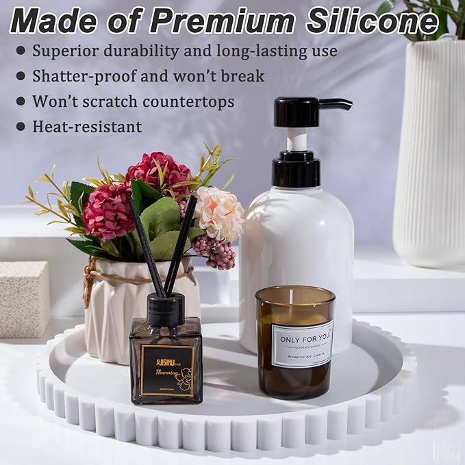 HighHerz Silicone Bathroom Countertop and Vanity Tray-10 Inch Round Silicone Bathroom Tray, Modern Bathroom Decor, Coffee Tab