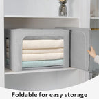FHSQX 2 Pack Clear Window Storage Bins - Large Stackable Linen Fabric Storage for Clothes Foldable Container Organizer Set wi